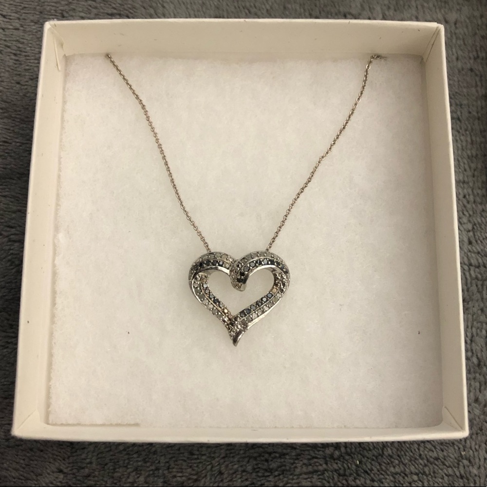 925 Silver Heart Necklace with blue & white stones